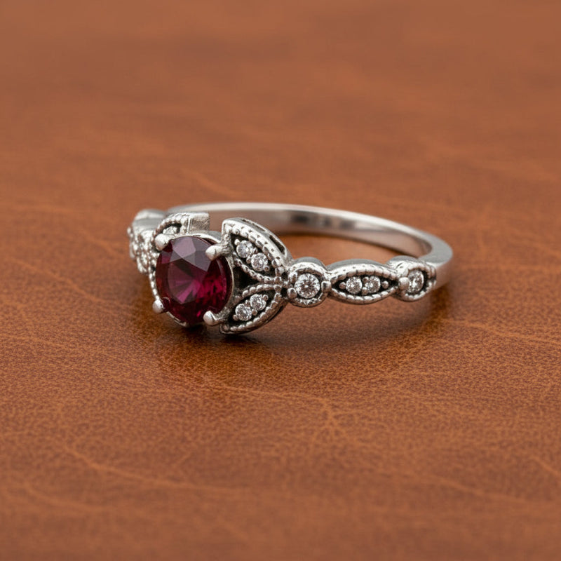Estate Ruby, Diamond and 14K White Gold Ring