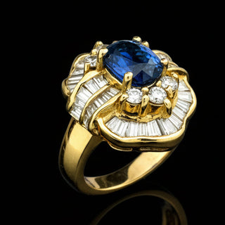 Estate Fine 2.27 ct Sapphire & 1.38 ctw Diamond 18K Yellow Gold Ring