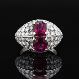 Estate Ruby and Diamond 18K White Gold Ring — detail view