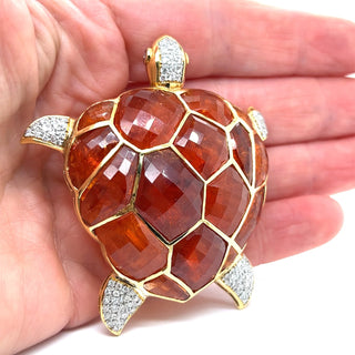 Estate Kararis Tourmaline Diamond Turtle Pendant/Brooch — reverse view