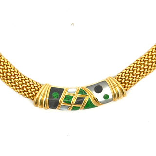 Asch Grossbardt Inlay Onyx, Mother of Pearl, Malachite 14k Yellow Gold Necklace — detail view
