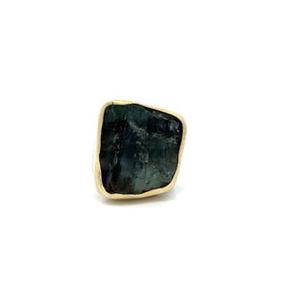Estate Modern Designer Rough Cut Aquamarine, Silver & 18kt Yellow Gold Set — alternate view