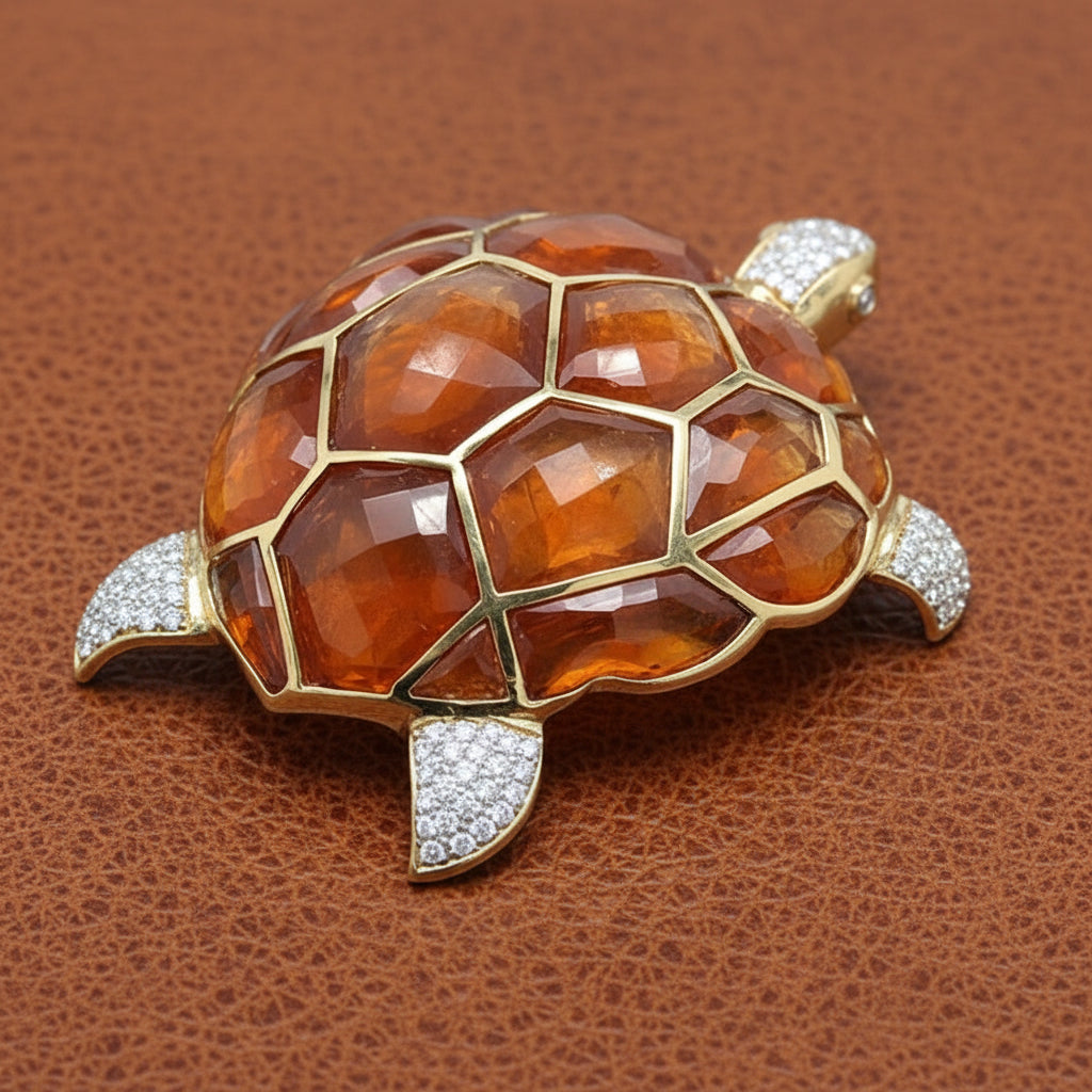 Estate Kararis Tourmaline Diamond Turtle Pendant/Brooch