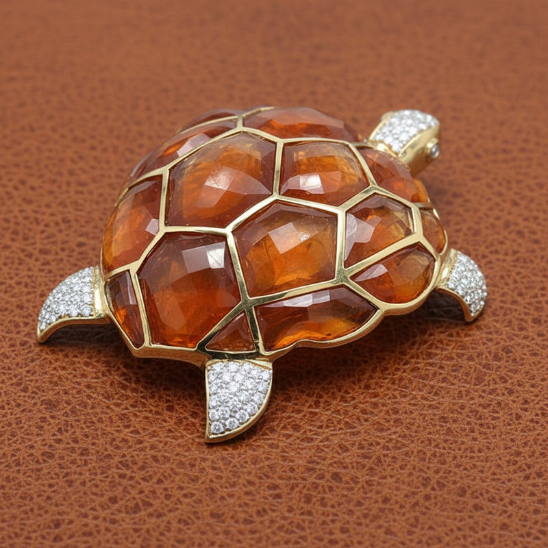 Estate Kararis Tourmaline Diamond Turtle Pendant/Brooch