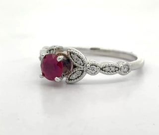 Estate Ruby, Diamond and 14K White Gold Ring — side view