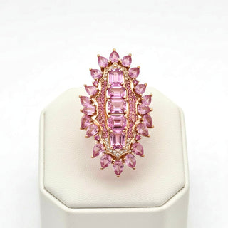 Estate 6.50ctw Pink Sapphire and Diamond 14K Rose Gold Ring — detail view