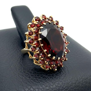 Estate English Garnet and 9K Yellow Gold Ring — side view