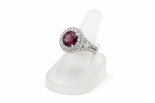 Estate Tourmaline, Diamond, and 18K White Gold Halo Ring — detail view
