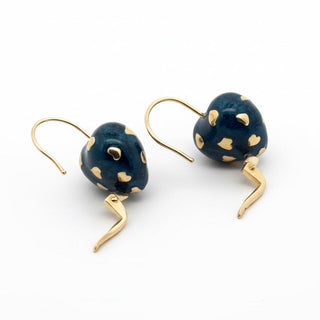 Estate Italian Designer Valentini Blue Enamel and 18Kt Yellow Gold Earrings — reverse view