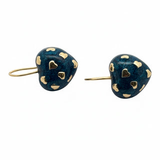 Estate Italian Designer Valentini Blue Enamel and 18Kt Yellow Gold Earrings — alternate view
