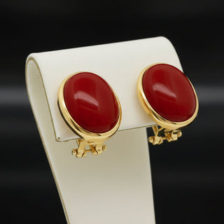 Italian Coral and 18Kt Yellow Gold Earrings — side view