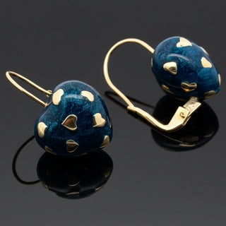 Estate Italian Designer Valentini Blue Enamel and 18Kt Yellow Gold Earrings — side view