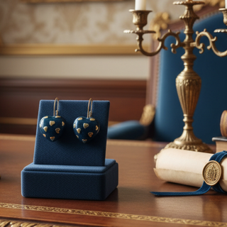 Estate Italian Designer Valentini Blue Enamel and 18Kt Yellow Gold Earrings — detail view