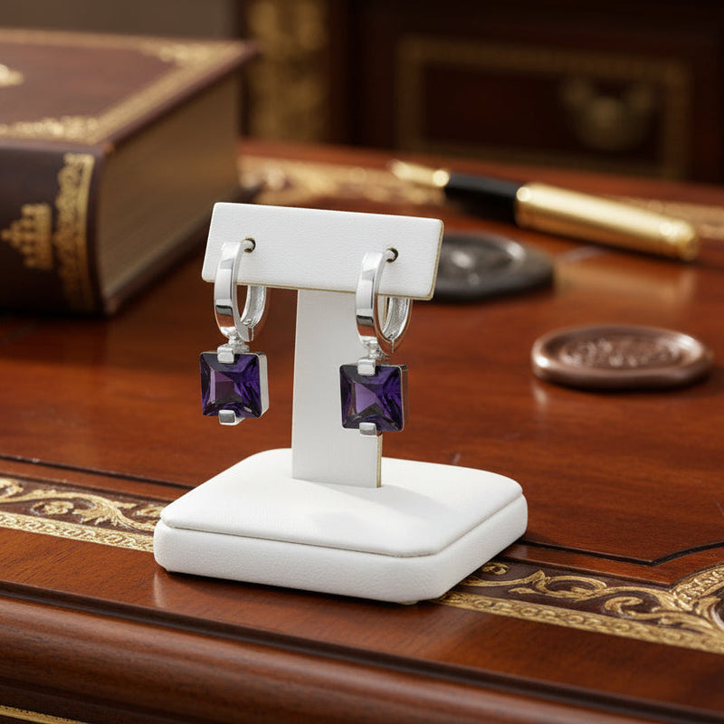 Italian Designer 3.80ctw Amethyst and 18Kt White Gold Earrings