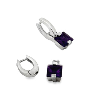Italian Designer 3.80ctw Amethyst and 18Kt White Gold Earrings — detail view