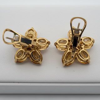 Italian Citrine, Sapphire Floral 18Kt Yellow Gold Earring — detail view