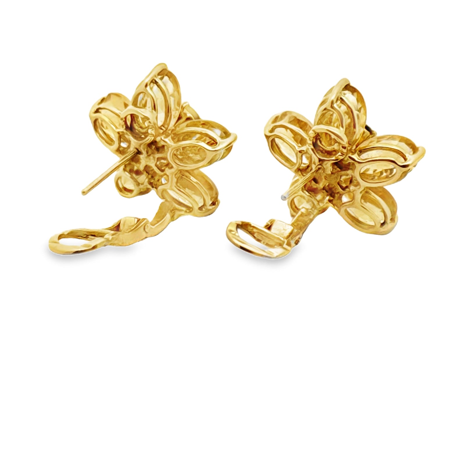 Italian Citrine, Sapphire Floral 18Kt Yellow Gold Earring — scale view