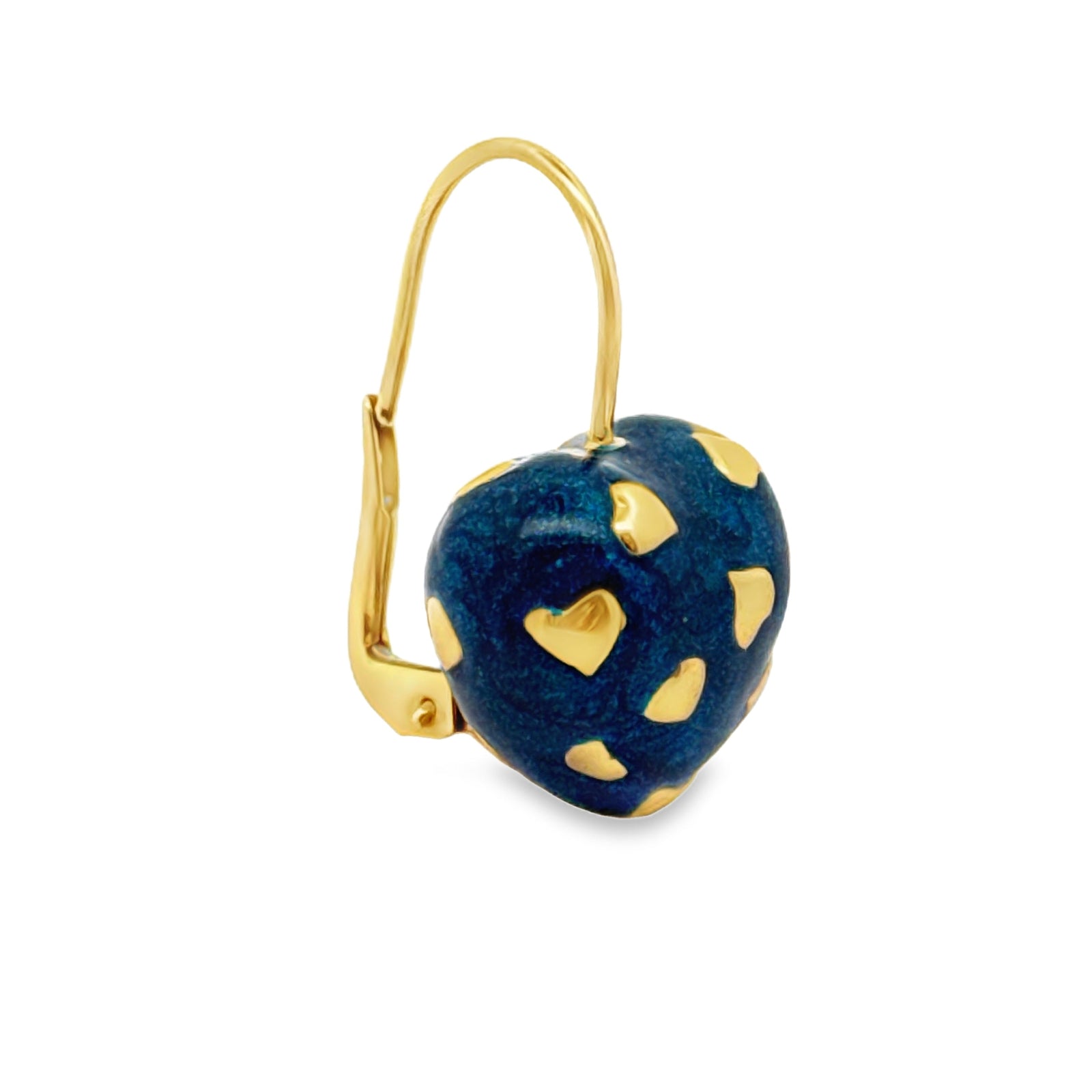 Estate Italian Designer Valentini Blue Enamel and 18Kt Yellow Gold Earrings — scale view