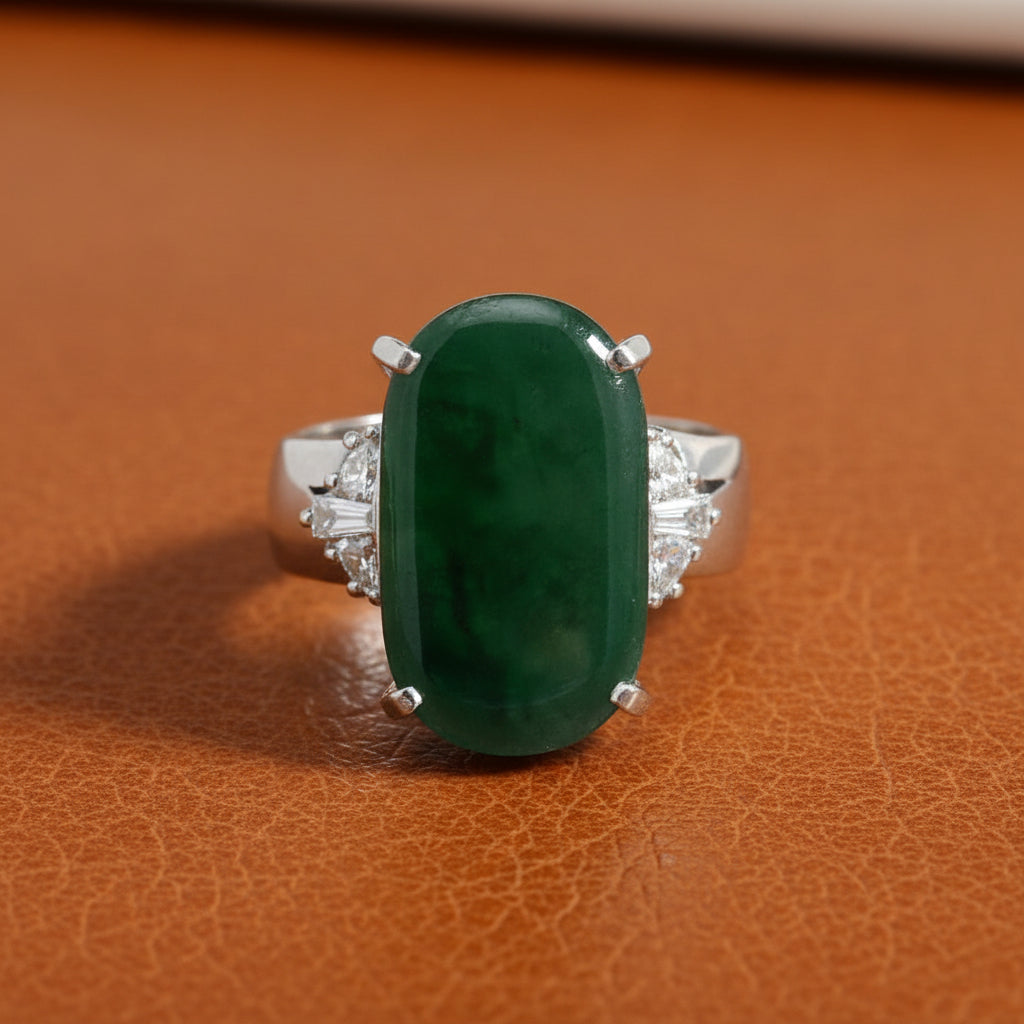 Estate 4.75 ct Jadeite Diamond Platinum Ring 14985