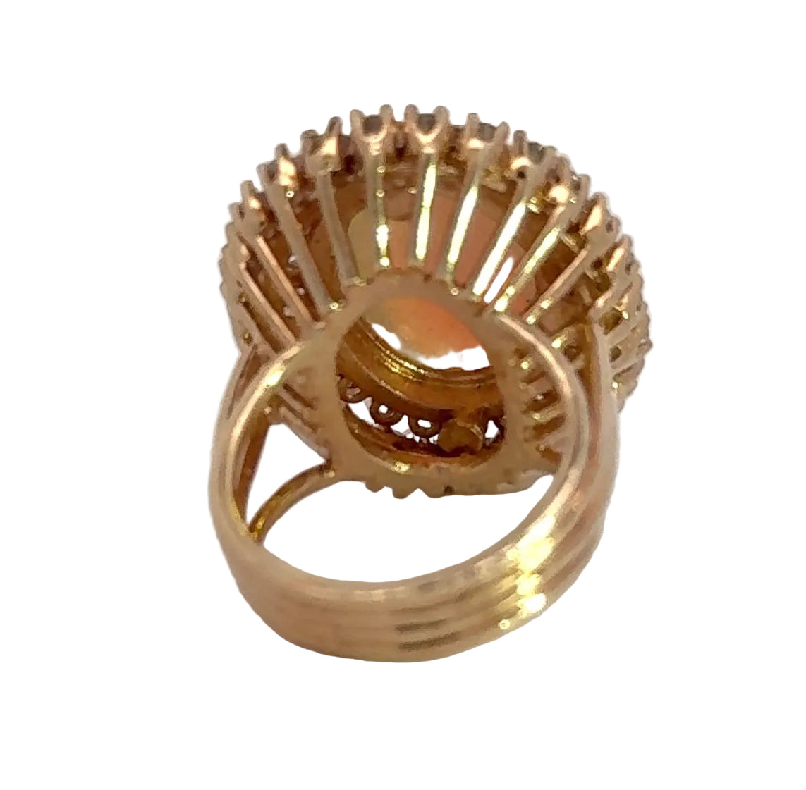 Estate Vintage 1980's Opal and Diamond 14K Yellow Gold Ring — alternate view