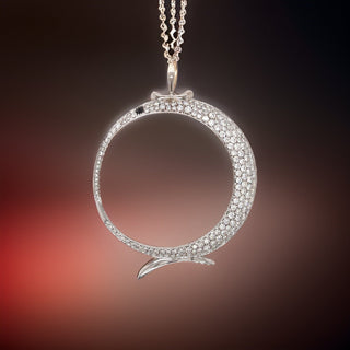Estate Italian Designer Porrati Diamond and 18K White Gold Pendant — detail view