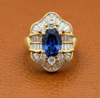 Estate Fine 2.27 ct Sapphire & 1.38 ctw Diamond 18K Yellow Gold Ring