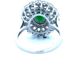 Estate Emerald, Rose Cut Diamond 18K White Gold Ring — scale view