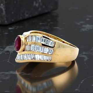 Estate Ruby, Diamond and 18K Yellow Gold Ring — scale view