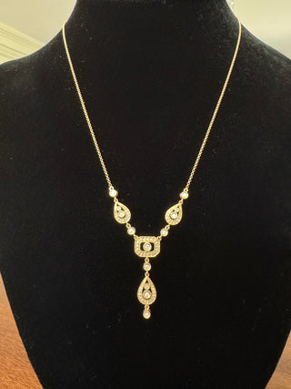 Estate Modern Art Deco Revival Diamond and 14Kt Yellow Gold Necklace — scale view