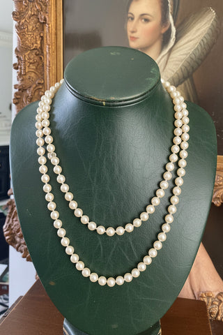 Estate Modern 1990's Japanese Akoya Cultured Pearls 36" 14kt Yellow Gold Necklace