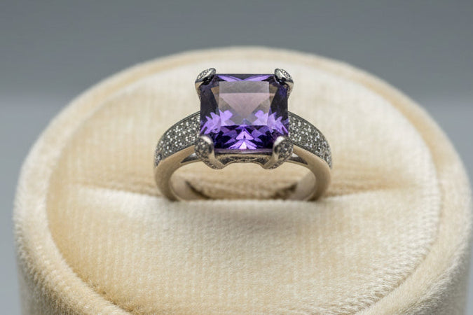 Estate Amethyst, Diamond and 14K White Gold Ring
