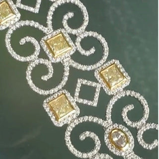 Estate Designer AV 8.80ctw Natural Fancy Yellow and White Diamond 14K Yellow and White Gold Bracelet — scale view