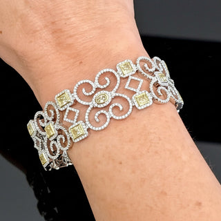 Estate Designer AV 8.80ctw Natural Fancy Yellow and White Diamond 14K Yellow and White Gold Bracelet — detail view