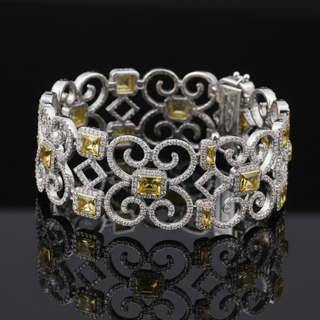 Estate Designer AV 8.80ctw Natural Fancy Yellow and White Diamond 14K Yellow and White Gold Bracelet — side view