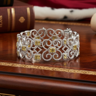 Estate Designer AV 8.80ctw Natural Fancy Yellow and White Diamond 14K Yellow and White Gold Bracelet