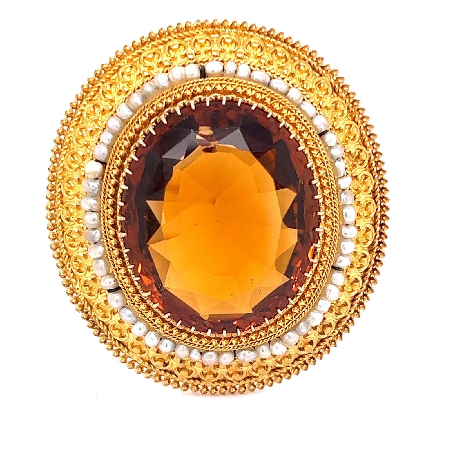 Estate Art Deco Citrine and 14K Yellow Gold Pendant Brooch — scale view