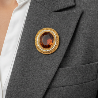 Estate Art Deco Citrine and 14K Yellow Gold Pendant Brooch — detail view