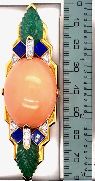 David Webb Coral, Emerald, Diamond and Lapis Lazuli Brooch — alternate view