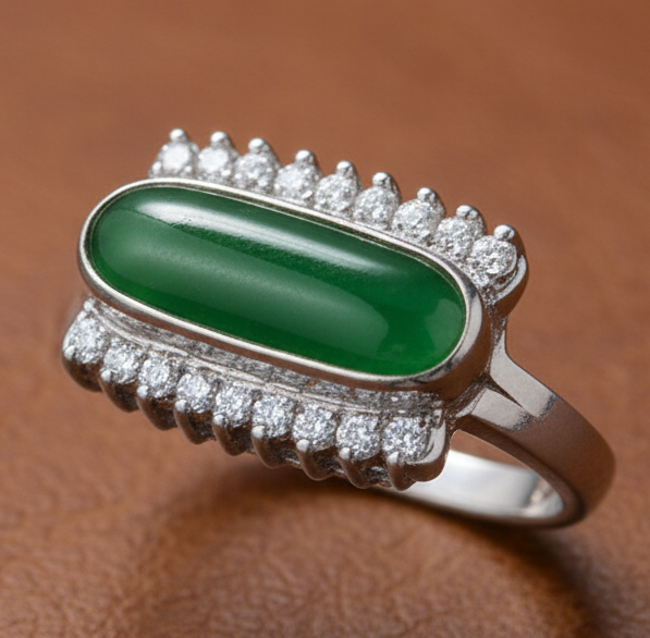 Estate Jadeite Diamond 18K WG Ring 15499