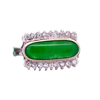Estate Jadeite Diamond 18K WG Ring 15499 — side view
