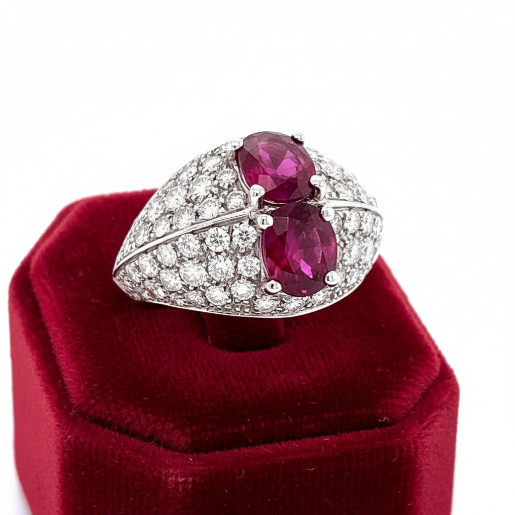 Estate Ruby and Diamond 18K White Gold Ring — side view