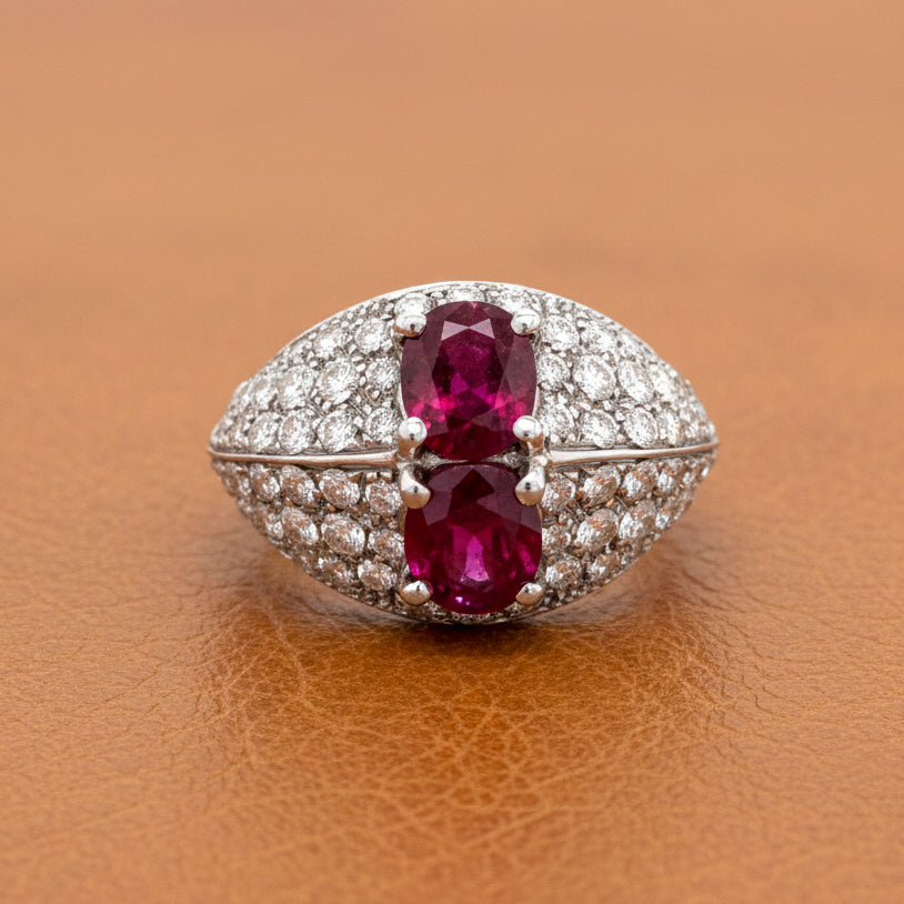 Estate Ruby and Diamond 18K White Gold Ring