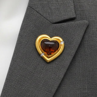 Estate Tiffany & Co Paloma Picasso Citrine, Diamond and 18K Yellow Gold Heart Brooch — side view