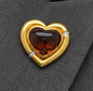 Estate Tiffany & Co Paloma Picasso Citrine, Diamond and 18K Yellow Gold Heart Brooch — alternate view