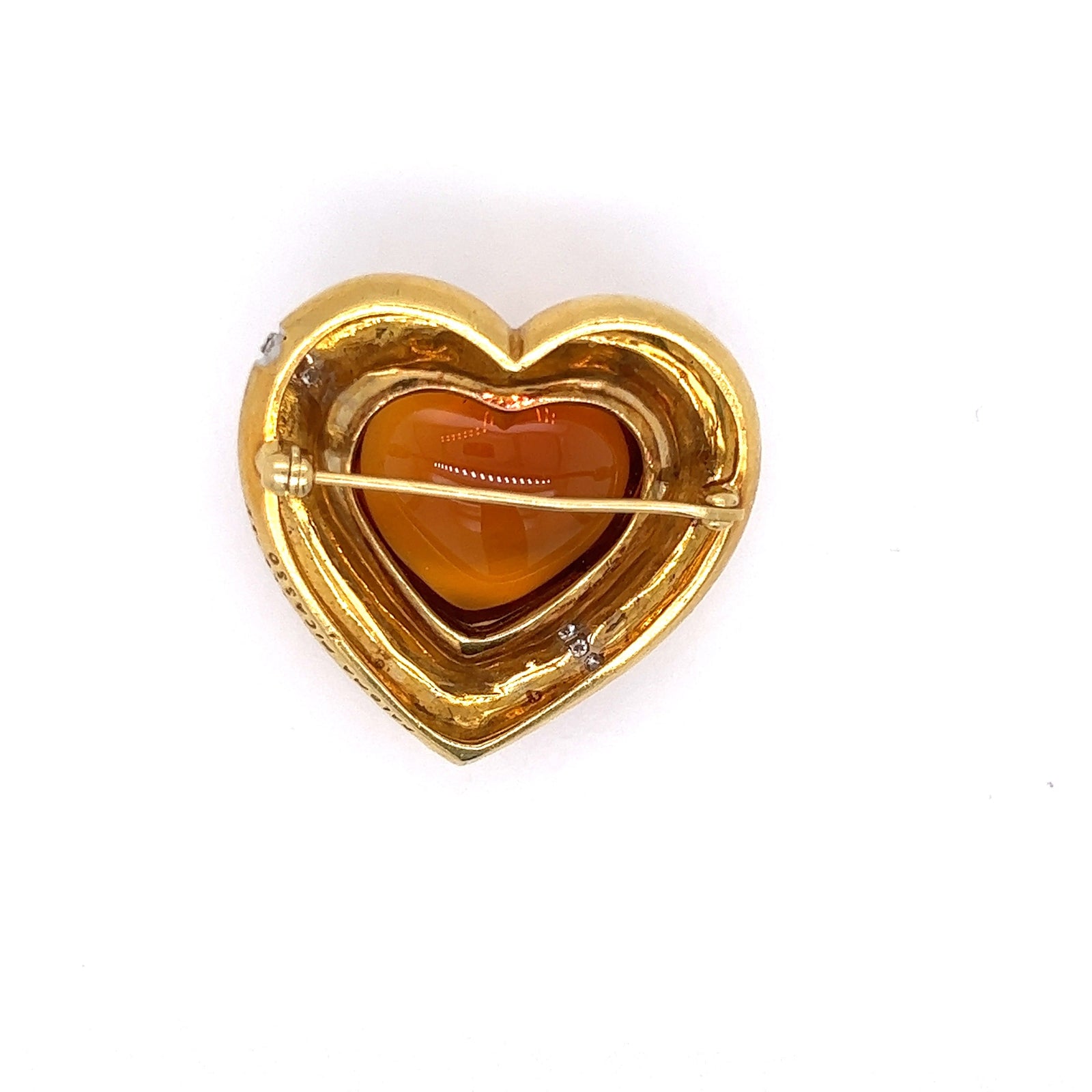 Estate Tiffany & Co Paloma Picasso Citrine, Diamond and 18K Yellow Gold Heart Brooch — reverse view