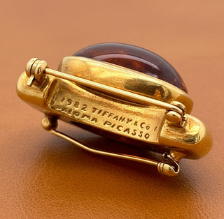 Estate Tiffany & Co Paloma Picasso Citrine, Diamond and 18K Yellow Gold Heart Brooch — detail view