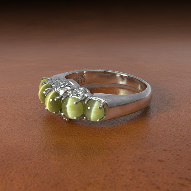Estate 2.96 ctw Cats Eye Chrysoberyl Diamond Platinum Ring