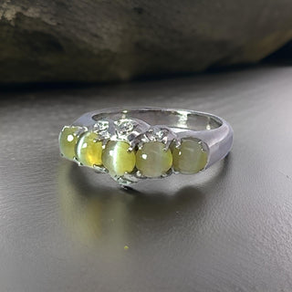 Estate 2.96 ctw Cats Eye Chrysoberyl Diamond Platinum Ring