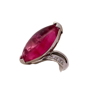 Estate Bold Custom 15.38 ct Pink Tourmaline and Diamond Platinum Ring 15262 — detail view