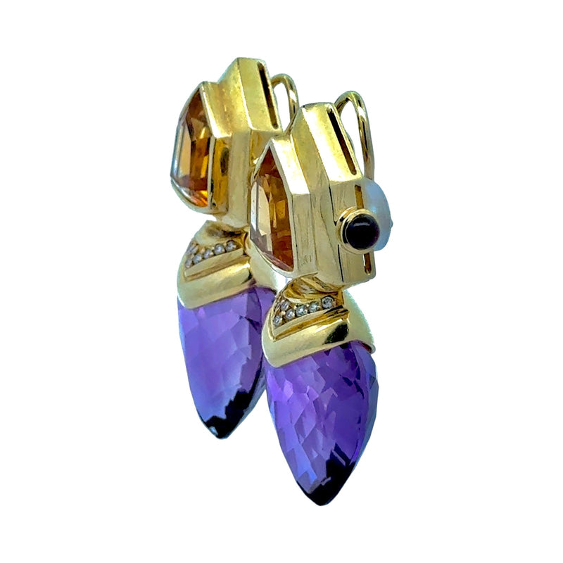 Personal Estate Of Hollywood Actress Diane Ladd 40 ctw Amethyst 20 ctw Citrine and Diamond 18K YG Earrings